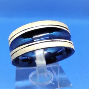 Bague alliance classique en acier inoxydable chirurgical 316L, motif trait bleu central déprimé