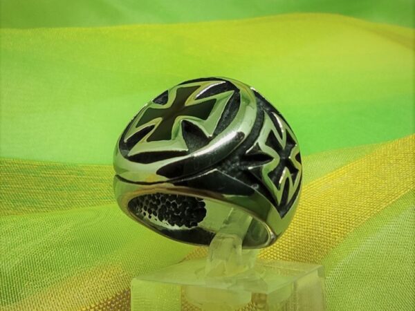 Bague chevalière gothique, croix noire teutonique, style rock, biker, gothique, punk