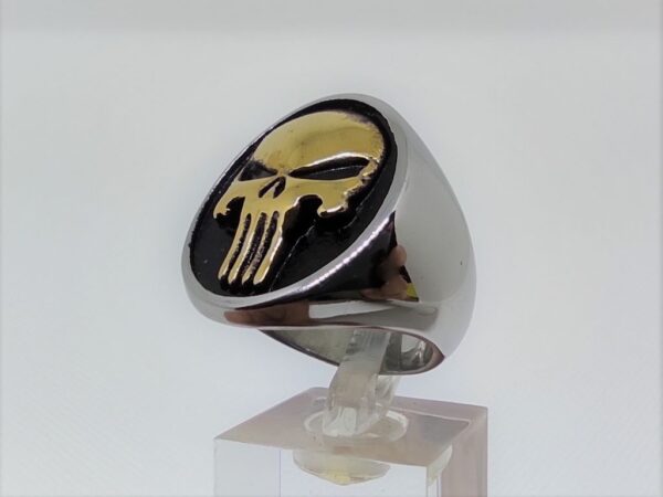 Bague chevalière gothique en acier inoxydable chirurgical 316L, motif punisher or, style rock, biker, gothique
