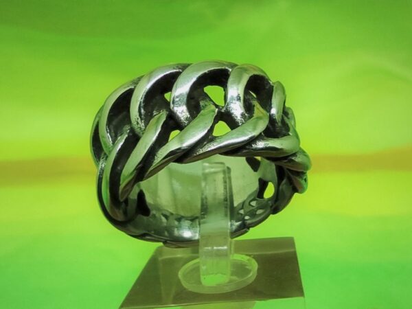 Bague alliance gothique en acier inoxydable chirurgical 316L, motifs chaînes avec chaton carré en acier poli, style rock biker gothique