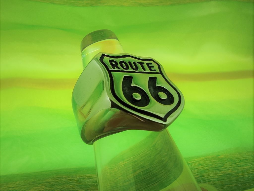 Bague chevalière gothique en acier inoxydable chirurgical 316L poli, route 66, style rock, biker, gothique