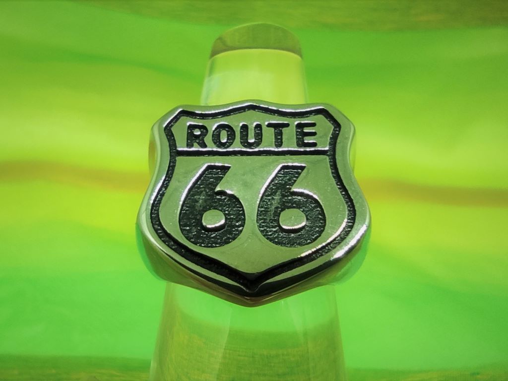 Bague chevalière gothique, route 66, style rock, biker, gothique