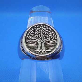 Bague chevalière viking en acier inoxydable chirurgical 316L, Yggdrasil (l'arbre de vie), style rock, biker, gothique, viking