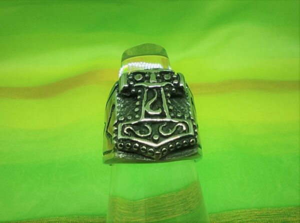Bague chevalière viking en acier inoxydable chirurgical 316L poli, Mjöllnir, marteau de Thor avec runes, style rock, biker, gothique, viking