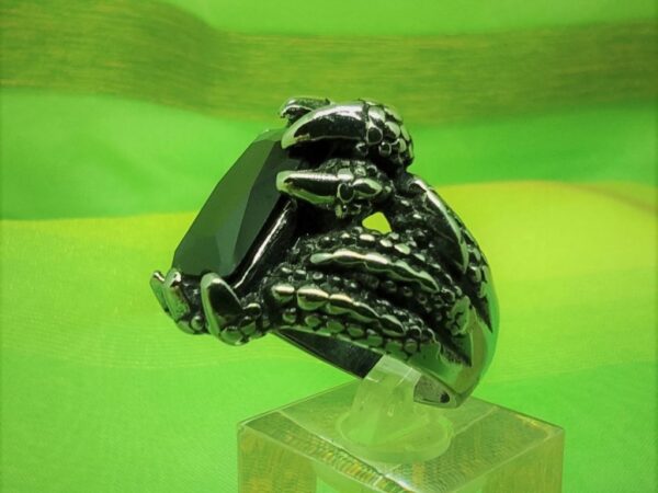 Bague gothique acier inoxydable chirurgical 316L, griffe de dragon avec pierre noire taillée en zirconium, style rock, biker, gothique