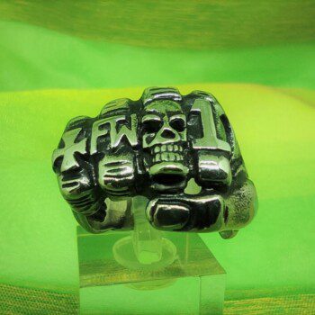 Bague gothique en acier chirurgical 316L, poing américain avec symboles, motif tête de mort, FTW, style rock, biker, gothique, punk