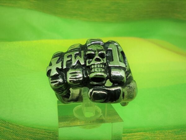 Bague gothique en acier chirurgical 316L, poing américain avec symboles, motif tête de mort, FTW, style rock, biker, gothique, punk