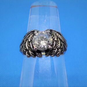 Bague alliance gothique en acier inoxydable chirurgical 316L, motif ailes d'ange avec un gros brillant en zirconium, style rock, biker, gothique
