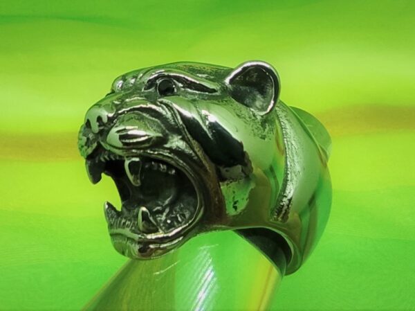 Bague gothique en acier inoxydable chirurgical 316L, tête de panthère débordante avec 2 yeux en pierre noire, style rock, biker, gothique