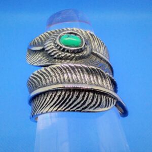 Bague viking gothique en acier inoxydable chirurgical 316L, petite plume de Faucon enroulée avec une pierre turquoise, ajustable