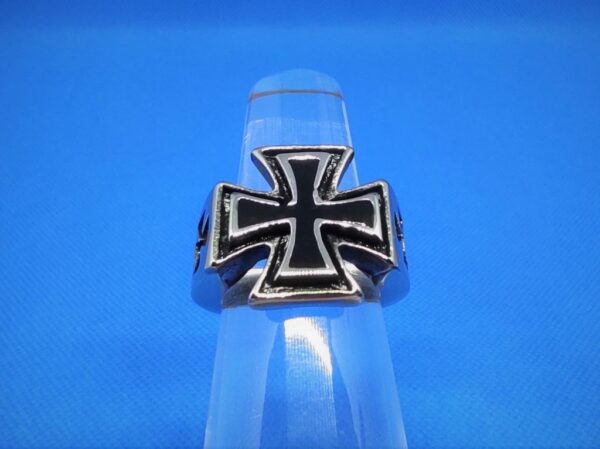 Bague gothique en acier inoxydable chirurgical 316L, double croix teutonique, style rock, biker, gothique, punk