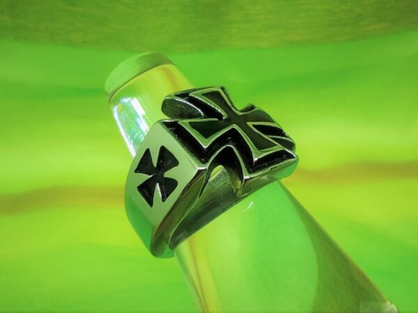 Bague gothique en acier inoxydable chirurgical 316L, double croix teutonique noire, style rock, biker, gothique, punk