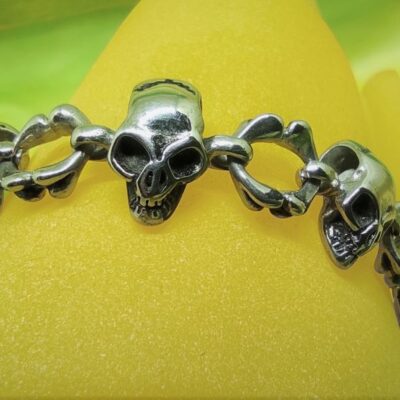 Bracelet gothique acier chirurgical 316L, petites têtes de mort, ajustable, style rock, biker, gothique, punk