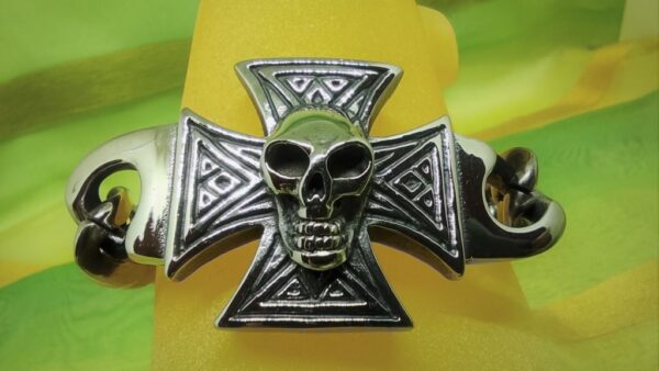 Bracelet gothique acier 316L, croix teutonique avec tête de mort, ajustable, style rock, biker, gothique, punk