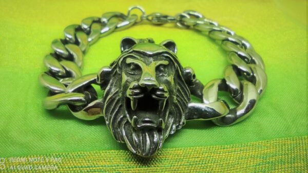 Bracelet tête de lion acier inoxydable chirurgical, ajustable, style rock, biker, gothique, punk