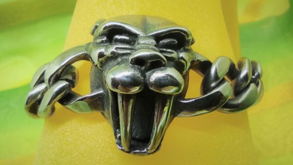 Bracelet gothique acier 316L, tête de tigre aux dents de sabre ajustable, style rock, biker, gothique, punk