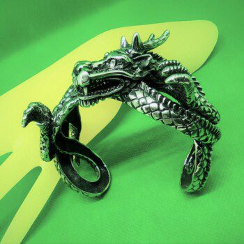 Bracelet jonc manchette gothique en acier inoxydable chirurgical 316L, dragon, style rock, biker, gothique, punk
