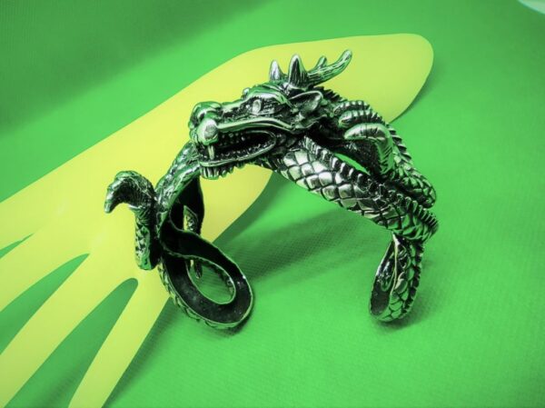 Bracelet jonc manchette gothique en acier inoxydable chirurgical 316L, dragon, style rock, biker, gothique, punk