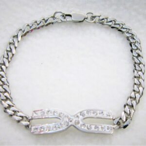 Bracelet classique en acier chirurgical 316L, maille gourmette, motif X avec strass, ajustable
