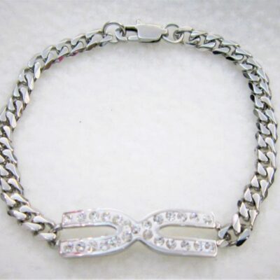 Bracelet classique maille gourmette, motif X avec strasse, ajustable