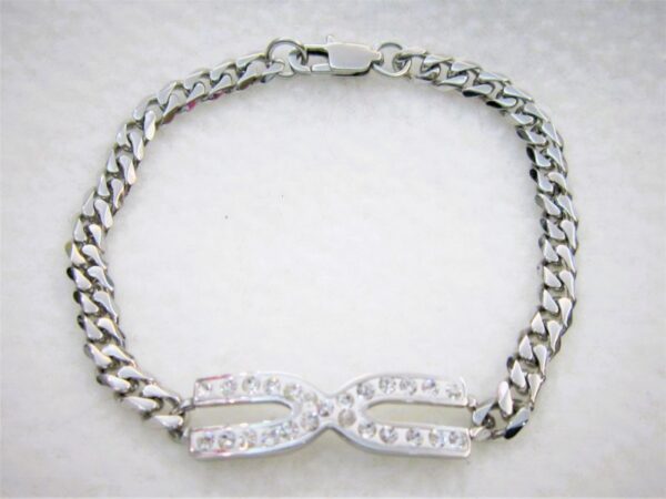 Bracelet classique en acier chirurgical 316L, maille gourmette, motif X avec strass, ajustable