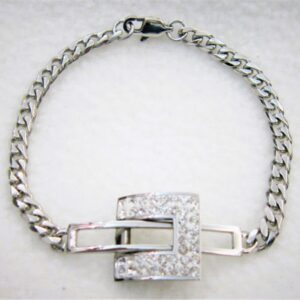 Bracelet classique en acier chirurgical 316L, maille gourmette, motif cubiste avec strass, ajustable