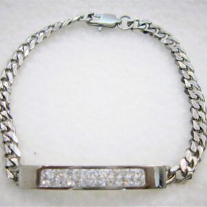 Bracelet classique en acier chirurgical 316L, maille gourmette, motif plaque rectangle avec strass, ajustable