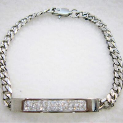 Bracelet classique maille gourmette, motif plaque rectangle avec strass, ajustable