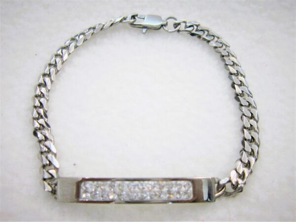 Bracelet classique en acier chirurgical 316L, maille gourmette, motif plaque rectangle avec strass, ajustable