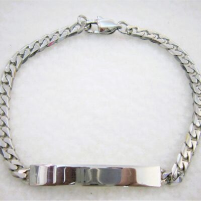 Bracelet classique maille gourmette avec plaque polie, ajustable