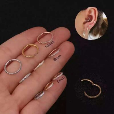 Piercing anneau de cartilage, des oreilles, de daith, de hélix, de tragus, de conche, de rook, et de septum en acier chirurgical 316L avec des strass