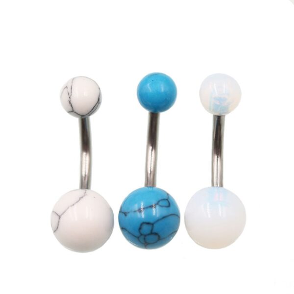 Piercing de nombril avec tige en acier chirurgical 316L et boules en pierres naturelles