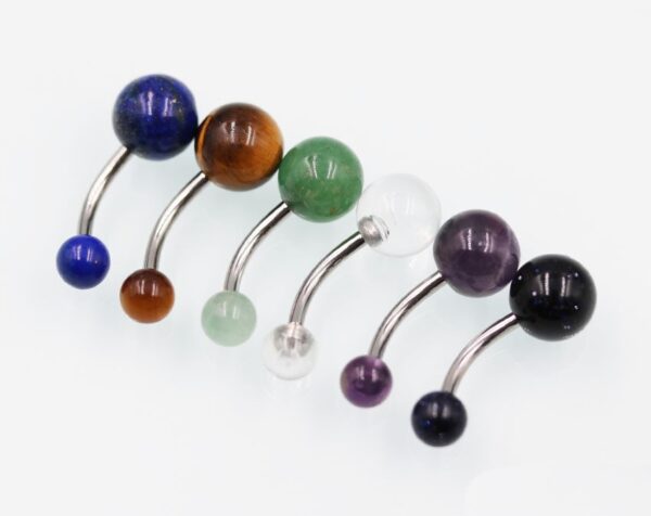 Piercing de nombril avec tige en acier chirurgical 316L et boules en pierres naturelles